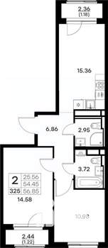 2-к квартира, вторичка, 57м2, 11/17 этаж