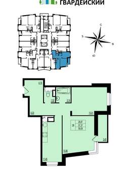 2-к квартира, вторичка, 59м2, 16/17 этаж