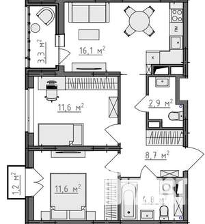 2-к квартира, вторичка, 58м2, 6/9 этаж