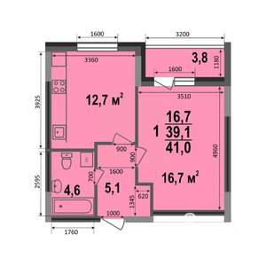 1-к квартира, строящийся дом, 41м2, 1/17 этаж
