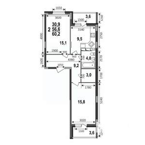 2-к квартира, строящийся дом, 60м2, 3/17 этаж