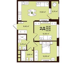 2-к квартира, вторичка, 63м2, 9/17 этаж