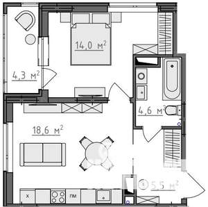 1-к квартира, вторичка, 45м2, 9/9 этаж