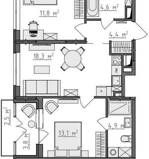 2-к квартира, вторичка, 60м2, 2/9 этаж