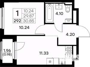 1-к квартира, вторичка, 31м2, 9/17 этаж