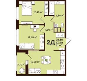 2-к квартира, вторичка, 62м2, 8/17 этаж