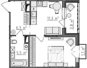 1-к квартира, вторичка, 40м2, 5/9 этаж