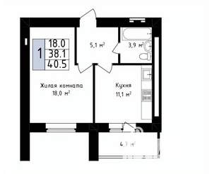 1-к квартира, вторичка, 41м2, 12/14 этаж