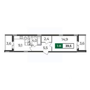 1-к квартира, строящийся дом, 40м2, 15/17 этаж