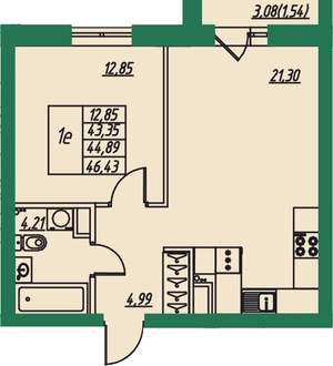 1-к квартира, вторичка, 45м2, 1/8 этаж