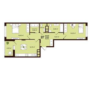 2-к квартира, вторичка, 76м2, 4/17 этаж