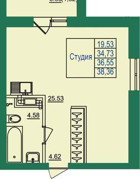 Студия квартира, вторичка, 37м2, 3/8 этаж
