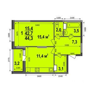 1-к квартира, строящийся дом, 44м2, 12/17 этаж