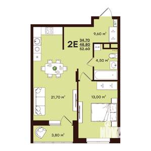 2-к квартира, строящийся дом, 53м2, 13/17 этаж