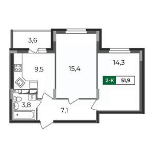 2-к квартира, строящийся дом, 52м2, 8/17 этаж