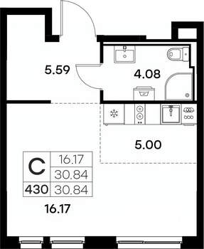 Студия квартира, вторичка, 31м2, 11/17 этаж