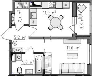 1-к квартира, вторичка, 37м2, 6/9 этаж