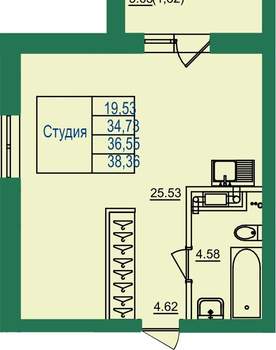 Студия квартира, вторичка, 37м2, 1/8 этаж