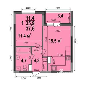 1-к квартира, строящийся дом, 38м2, 15/17 этаж