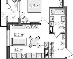 1-к квартира, вторичка, 45м2, 4/9 этаж