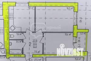 2-к квартира, сданный дом, 53м2, 1/4 этаж