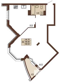 2-к квартира, вторичка, 68м2, 1/17 этаж