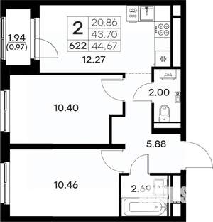 2-к квартира, вторичка, 45м2, 4/17 этаж