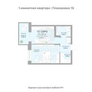 1-к квартира, вторичка, 43м2, 10/17 этаж