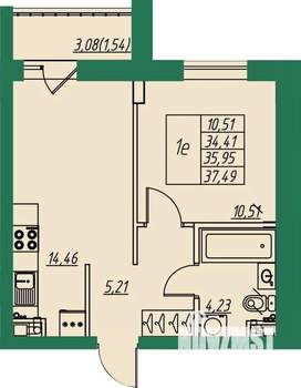 1-к квартира, вторичка, 36м2, 6/8 этаж