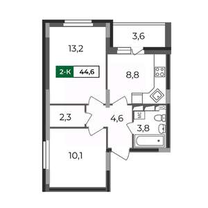 2-к квартира, вторичка, 45м2, 10/17 этаж