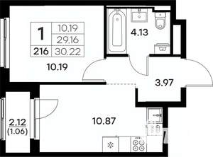 1-к квартира, вторичка, 30м2, 3/17 этаж