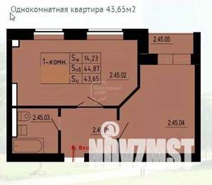 1-к квартира, сданный дом, 45м2, 8/8 этаж