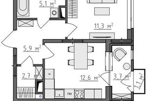 1-к квартира, вторичка, 40м2, 5/9 этаж