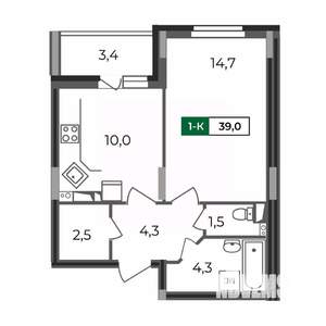 1-к квартира, строящийся дом, 39м2, 1/17 этаж