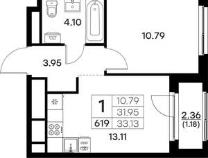 1-к квартира, вторичка, 33м2, 4/17 этаж