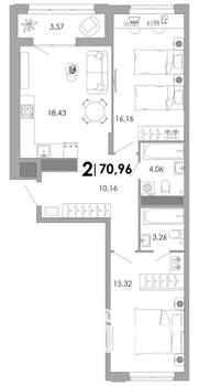 2-к квартира, вторичка, 71м2, 8/17 этаж