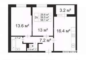2-к квартира, сданный дом, 58м2, 10/17 этаж
