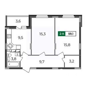 2-к квартира, строящийся дом, 59м2, 15/17 этаж