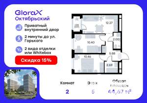 2-к квартира, вторичка, 45м2, 5/17 этаж