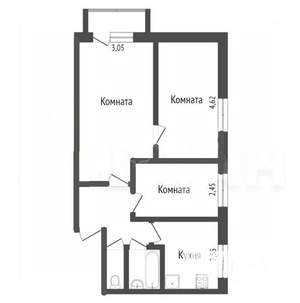 3-к квартира, вторичка, 51м2, 2/5 этаж