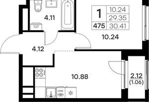 1-к квартира, вторичка, 30м2, 4/17 этаж