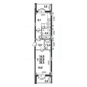 1-к квартира, строящийся дом, 40м2, 16/17 этаж