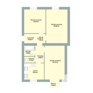 3-к квартира, вторичка, 76м2, 3/4 этаж