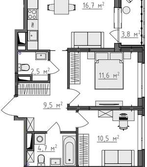 2-к квартира, вторичка, 57м2, 9/9 этаж