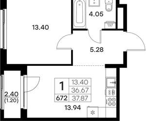 1-к квартира, вторичка, 38м2, 9/17 этаж