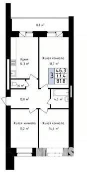 3-к квартира, вторичка, 82м2, 5/14 этаж