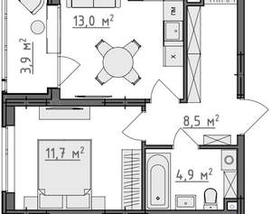 1-к квартира, вторичка, 40м2, 1/9 этаж
