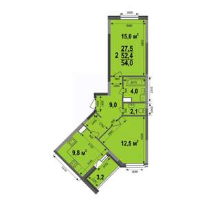 2-к квартира, строящийся дом, 54м2, 16/17 этаж