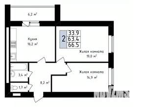 2-к квартира, вторичка, 67м2, 12/14 этаж