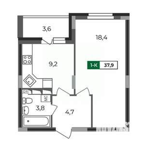 1-к квартира, строящийся дом, 38м2, 12/17 этаж